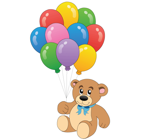 Cute Teddy Bear with Colorful Balloons Vector Free | Download Free ...