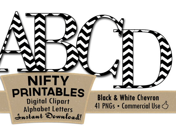 Black And White Chevron Clip Art Alphabet by NiftyPrintables
