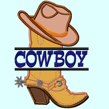 Split Cowboy Boots and Hat Applique Embroidery Design