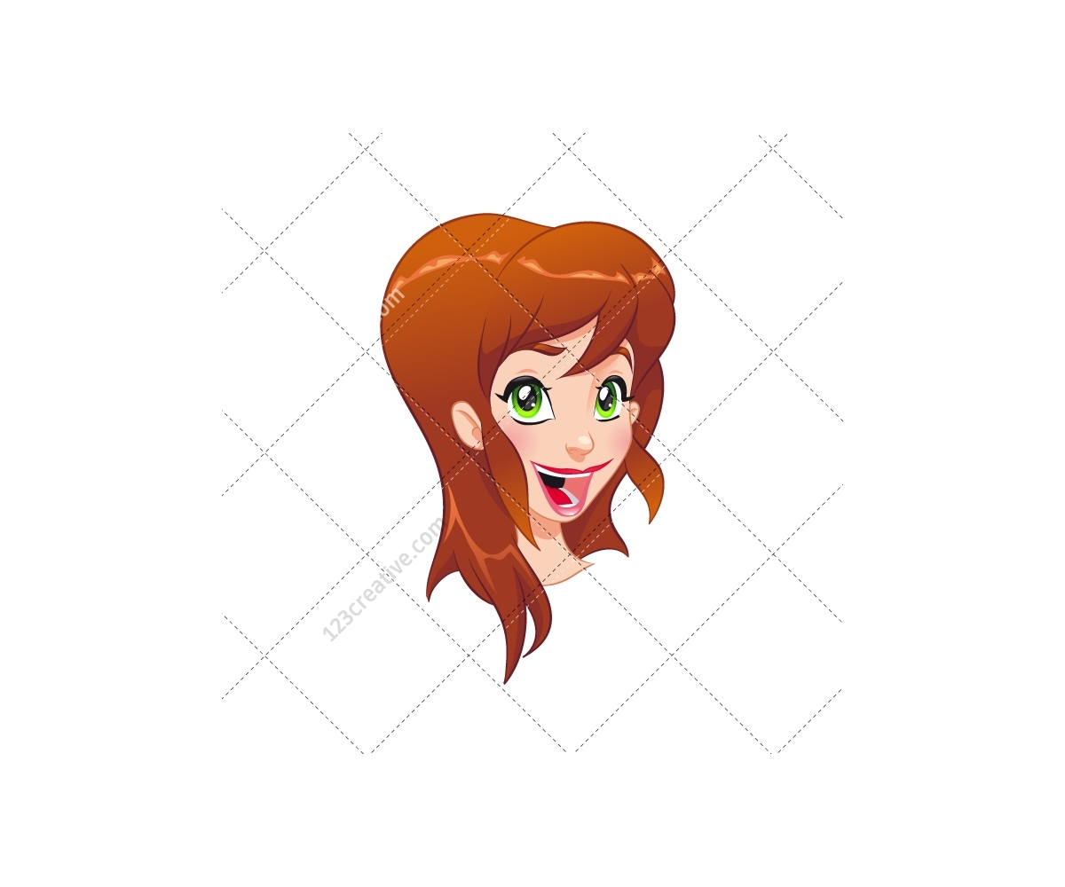 Female head vector - girl vector (avatar, hair, girlish, happy ...