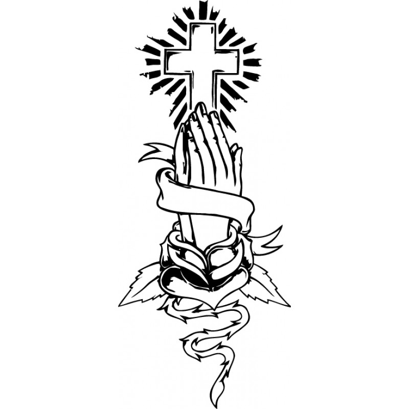 Praying Hands with Cross Decal