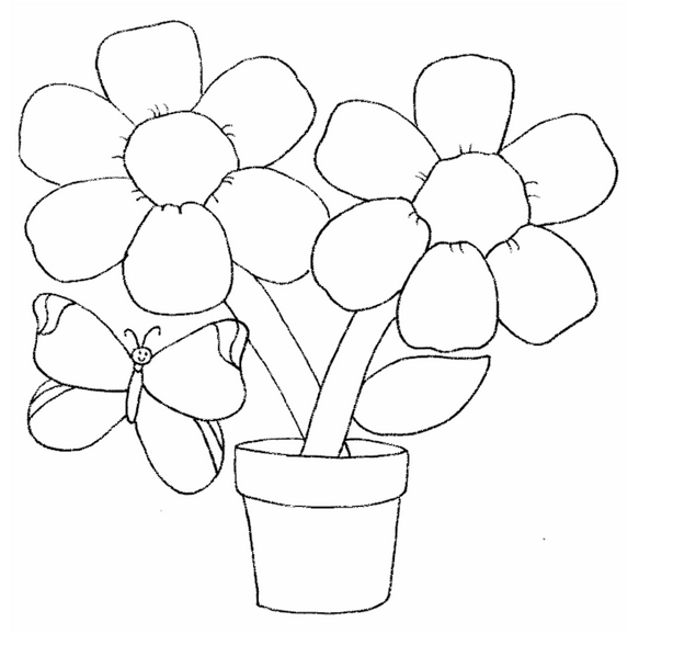 Flower and Butterflies Coloring Pages For Kids - Coloring Pages