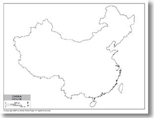 Outline Map of China by CountryBusinessGuides.com
