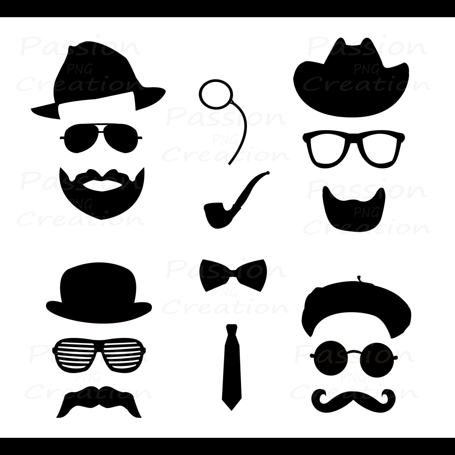 Digital Mustache clipart Silhouette hat by PassionPNGcreation