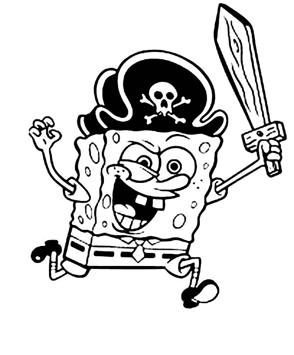SpongeBob Acting as a Pirate Coloring Page | Kids Play Color