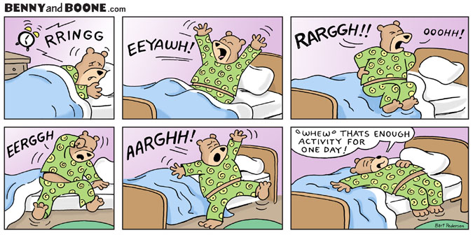 Comic strip of Boone bear waking up