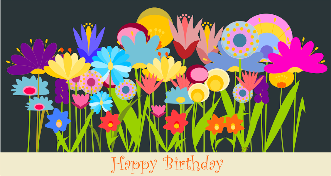 free printable happy birthday art card with field of flowers ...