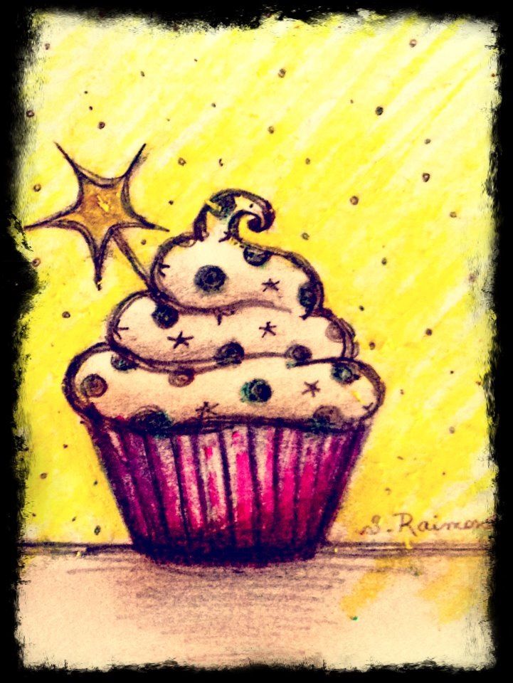 Cupcake drawing with crayons and ink | My Artwork | Pinterest