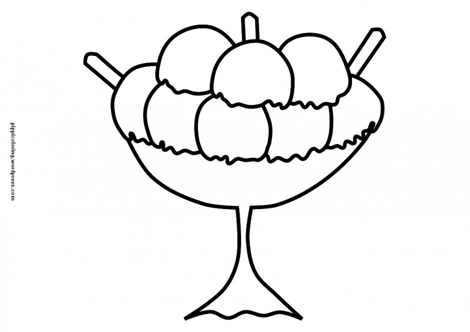 Cartoon Of An Outlined Happy Girl Jumping With An Ice Cream Sundae ...