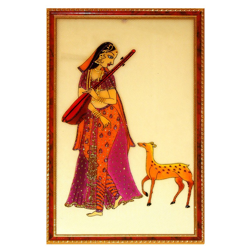 Mirabai With Deer - Glass Painting -Online Shopping-