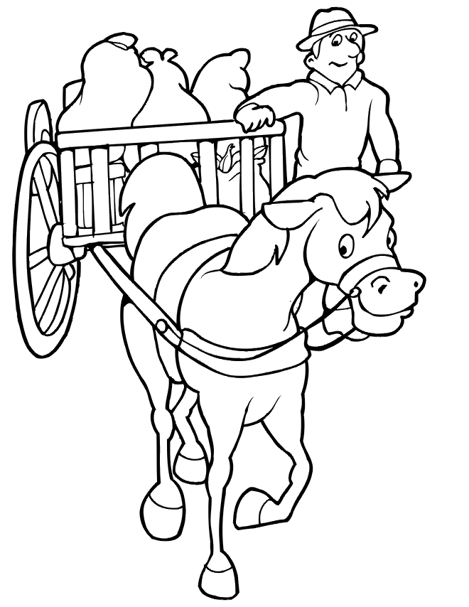 horse pulling wagon Colouring Pages