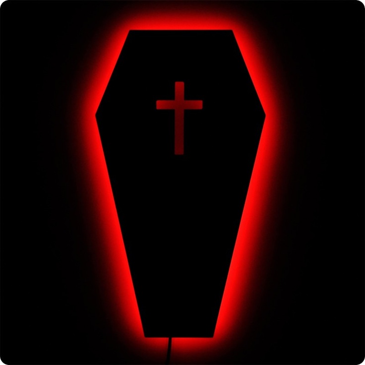 Gothic Coffin Wall Light w/Cross - Vampire Goth Decor - Blood Red