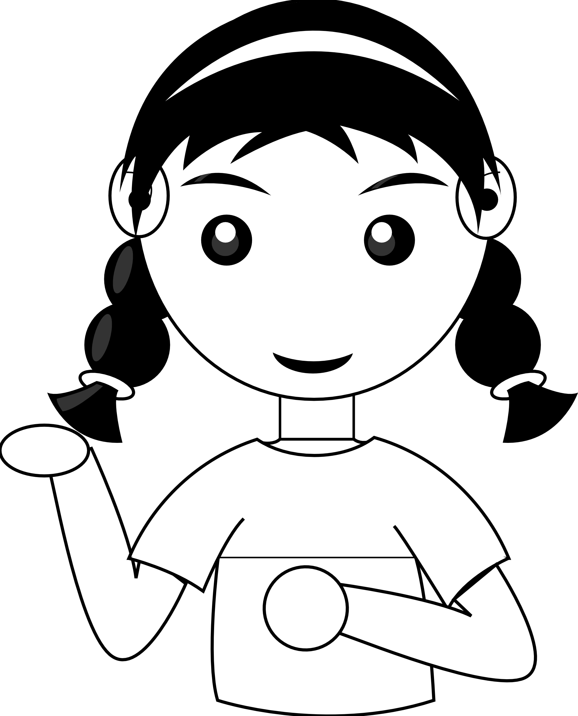 Cute Girl 2 Black White Line Art Scalable Vector Graphics SVG ...