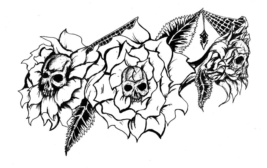 Skull Flowers by Bob Veon - Skull Flowers Drawing - Skull Flowers ...