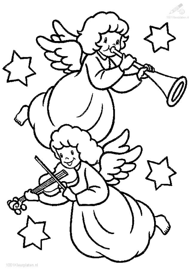 Christmas Angels Coloring Page With 2 Cute Angels Funny Coloring ...