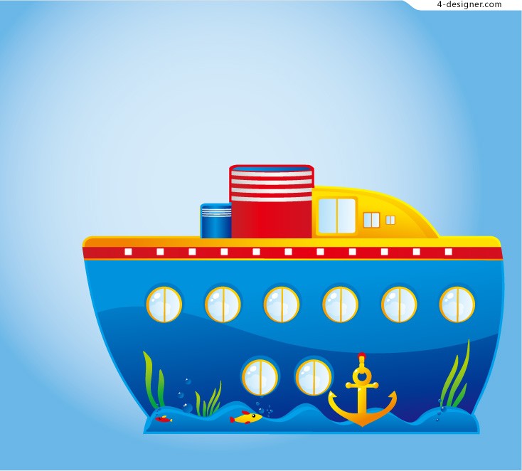 4-Designer | Cartoon cruise ship design vector material