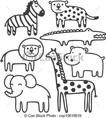 Zoo Animals Clip Art Black And White Drawings Vector Clip Art Of ...