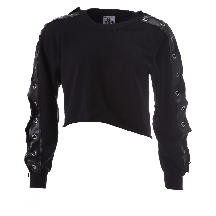 The Ragged Priest - Piper Lace Arm Fleece Back Sweat - Black