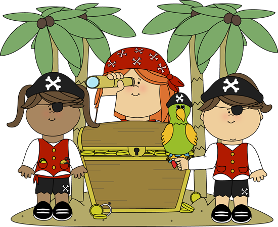 Pirate Girls with Treasure Clip Art - Pirate Girls with Treasure Image