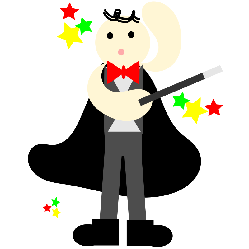 Clipart - cute magician in a black cape with a stick