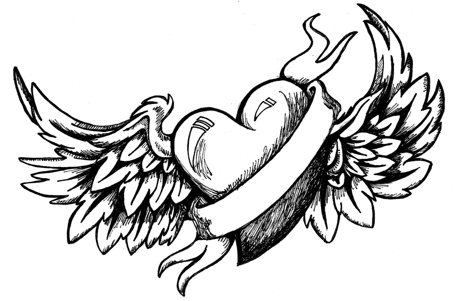 Drawing Of Hearts With Wings