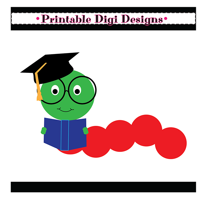 Book Worm Graduation School Single Clipart Graphic | Printable ...