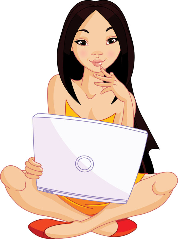 Girl and computer 03 - vector Download Free Vector,