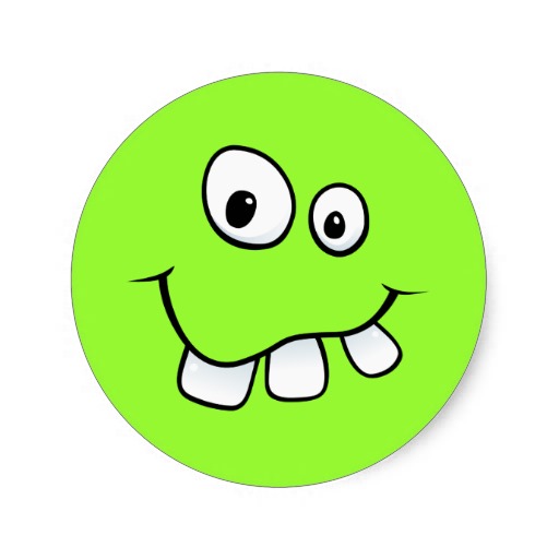 Funny goofy smiley face with big teeth, green stickers | Zazzle