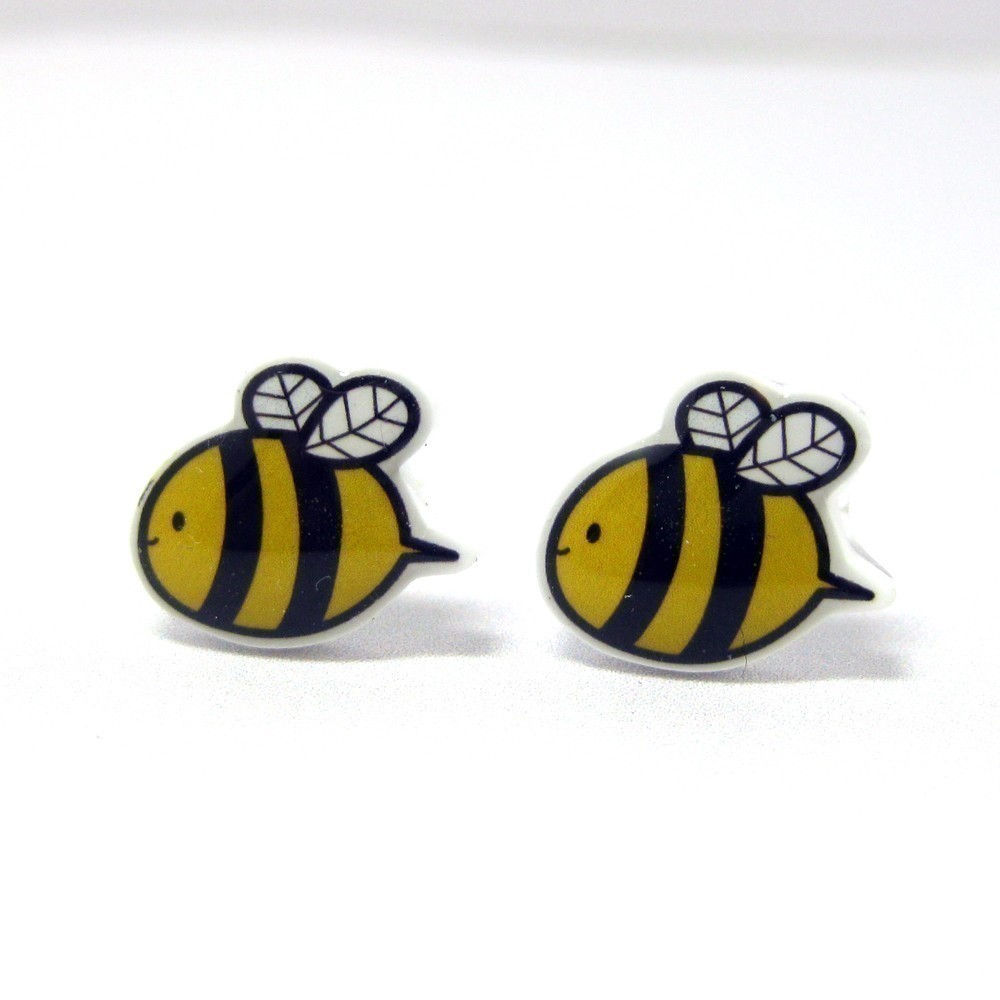 Bumble Bee Earrings - Yellow Black Sterling Silver Posts Studs ...