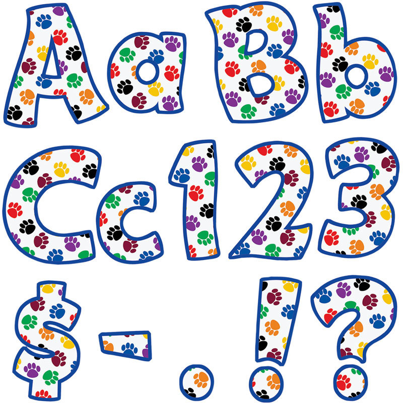 Colorful Paw Prints Funtastic 4" Letters And Numbers - ClipArt ...