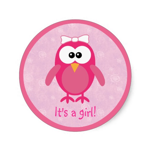 Cute Pink Cartoon Owl Its A Girl New Baby Classic Round Sticker ...