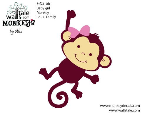 Cartoon drawings of cute monkeys | d310b Baby girl monkey decal ...