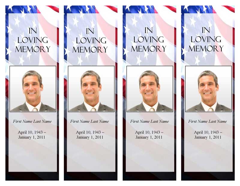 Funeral Program Templates | Memorial Bookmark | Patriotic US Template