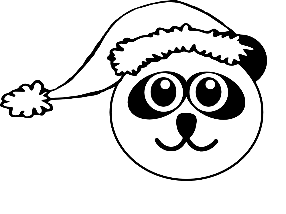 Panda 1 Head with Santa Hat Black White Line Art Christmas Xmas ...