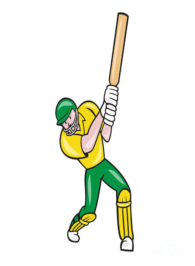 Cricket Player Batsman Batting Front Cartoon Isolated by Aloysius ...