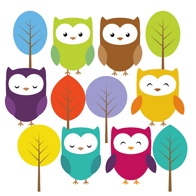 Cute owl and trees clip art set | Flickr - Photo Sharing!