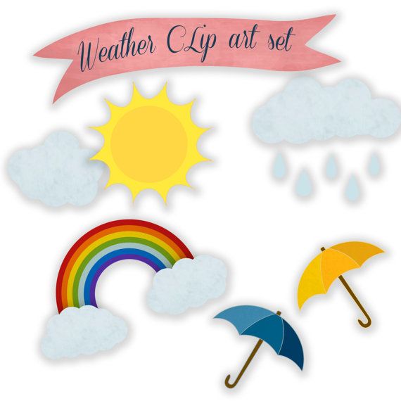 Weather clip art / Digital Clipart - umbrellas, clouds, rainbow, sun …