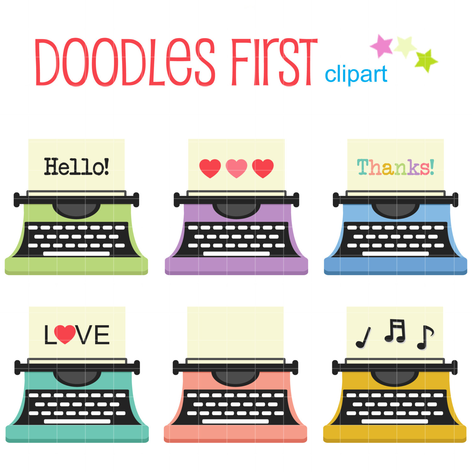 Colorful Typewriters Digital Clip Art for by DoodlesFirst on Etsy