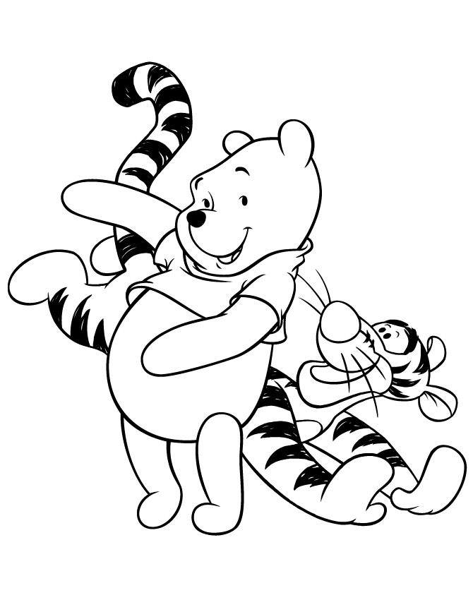 Cartoon Tigger And Pooh Playing Coloring Page | Free Printable ...
