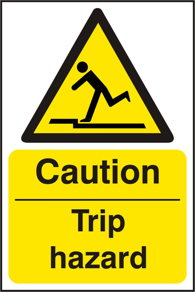 CAUTION TRIP HAZARD SIGN @ N I PROTECTIVE CLOTHING CO