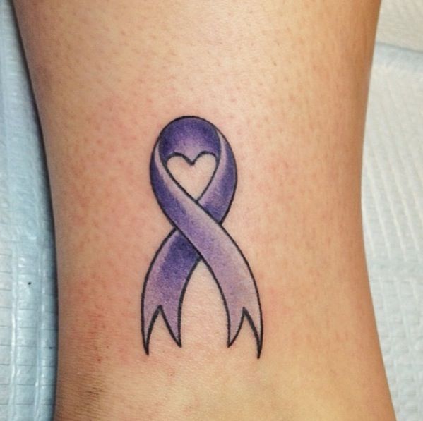Cancer ribbon tattoo with a heart that I got in memory of my aunt ...
