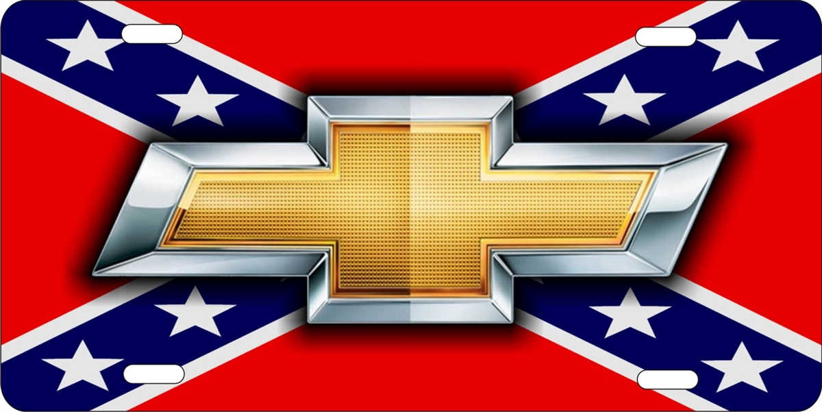 personalized novelty license plate chevrolet bowtie on rebel flag