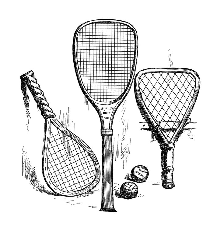 vintage tennis clip art, antique sports racket, black and white ...