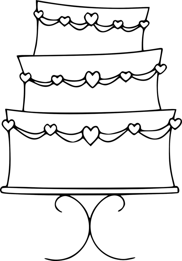 Free Wedding Cake Digital Stamp (Blackline Clip Art Image to Color)