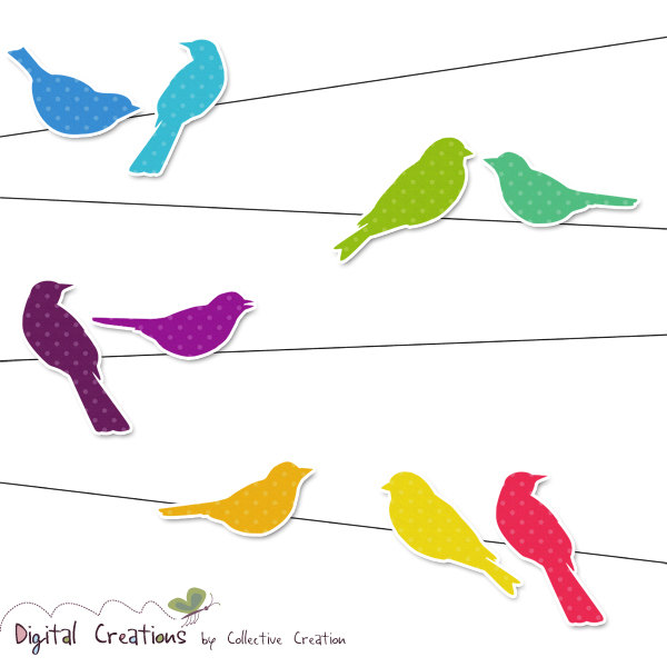 Rainbow Bird Silhouettes on Wire Digital by CollectiveCreation