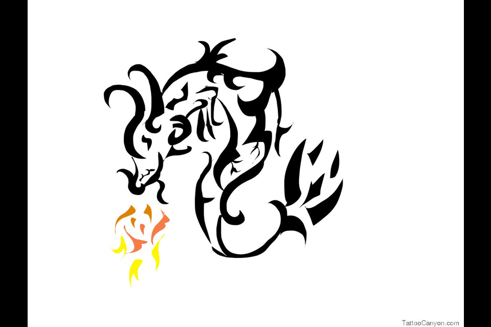 Free Designs Tribal Dragon And Fire Tattoo Wallpaper Picture #