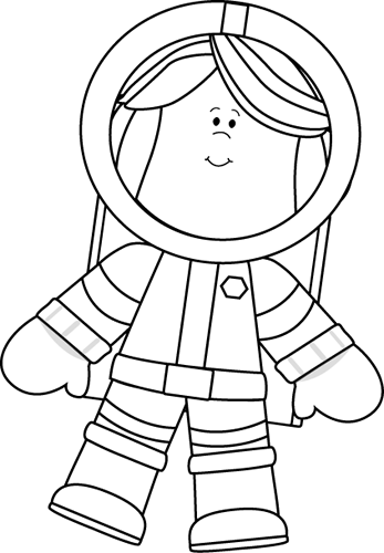 Black and White Little Girl Astronaut Clip Art - Black and White ...
