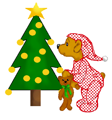 Teddy Bear Holding Toy Bear and Christmas Tree