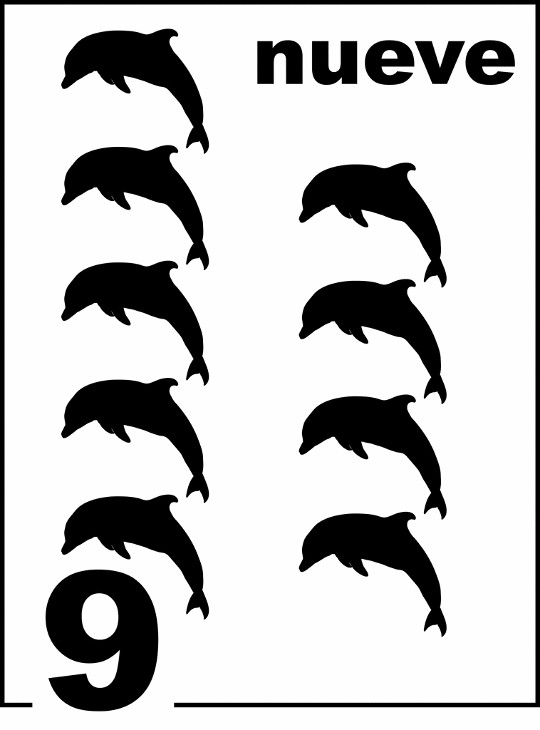 Spanish Dolphin Counting Card 9 | ClipArt ETC
