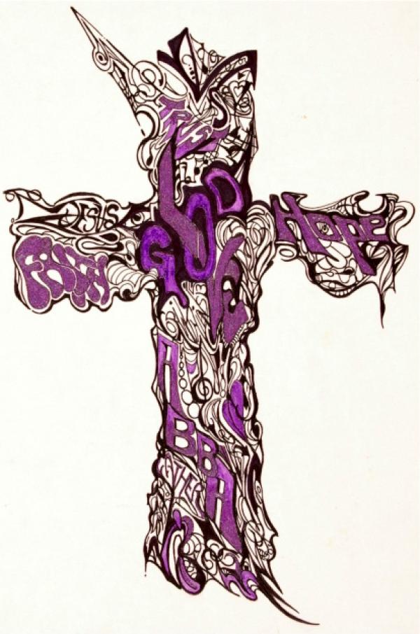 The Cross by Mary Simms : Drawing-watercolor, Board, Mixed media ...